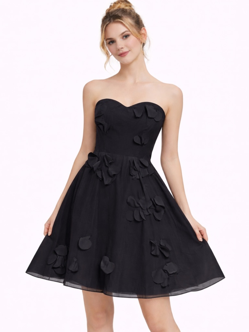 Bebe 3D Floral Fit and Flare Mini Dress Womens Small Black Coquette Dance Classy